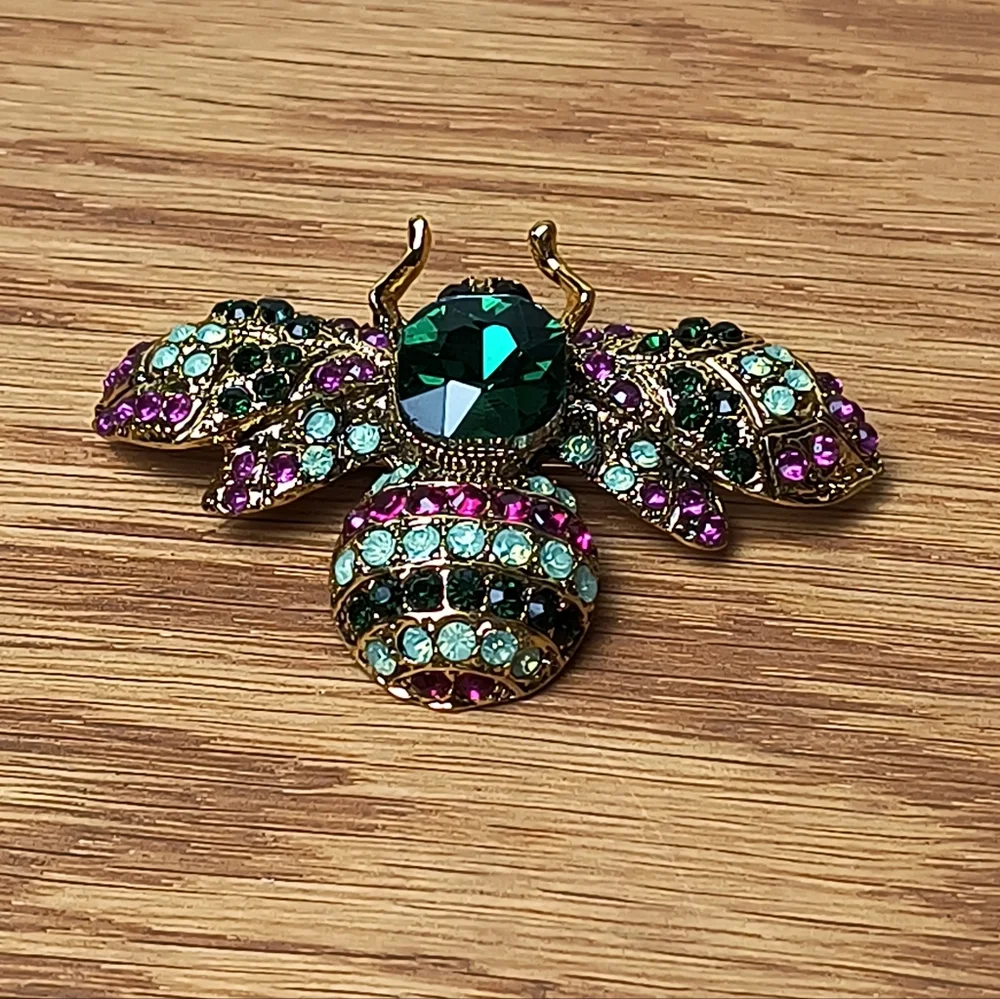 Vibrant Jewel-Toned Insect Brooch